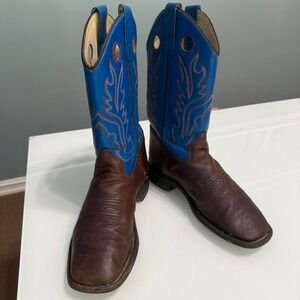 Old West Brown‎ and blue leather western boots size 6D